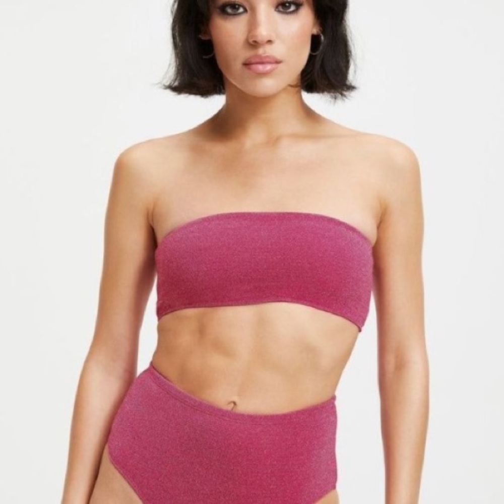 Good American Sparkle Better Band Top Bandeau Bra Hawaiian Pink Women's 2=M, NWT